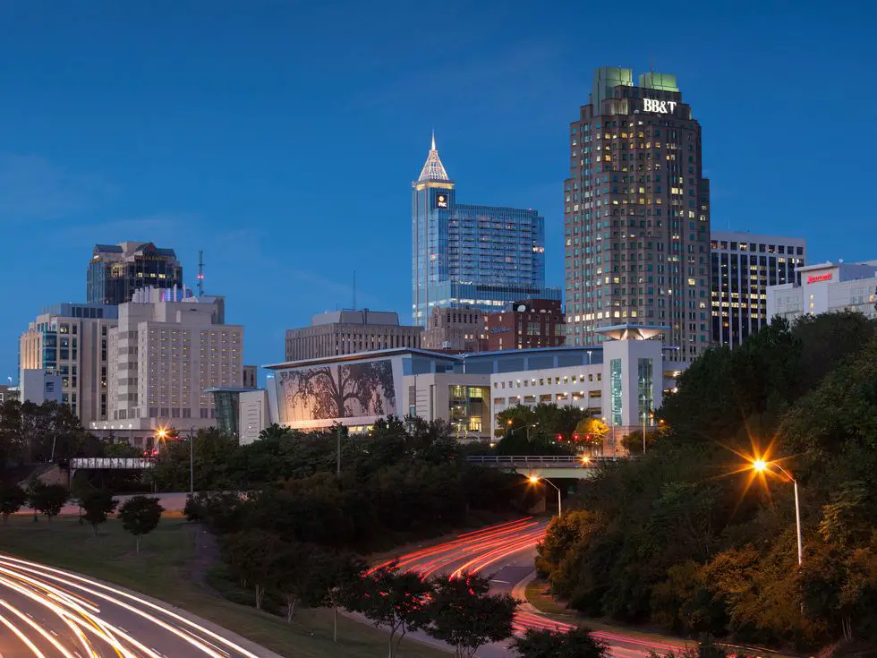 Raleigh North Carolina skyline city lights