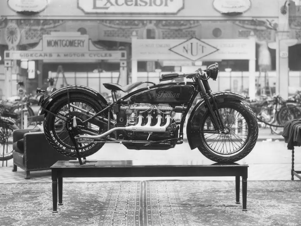 29th October 1927: The first Indian four-cylinder engine motorbike, on view at the motorcycle show at Olympia, London.