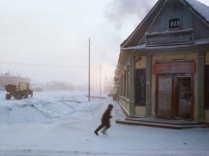 A man on a snowy street in Yakutsk, Siberia, 450 km south of the Arctic Circle, in the former Soviet Union, December 11, 1965.
