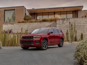 The 2021 Jeep Grand Cherokee L is show in the Overland trim level.