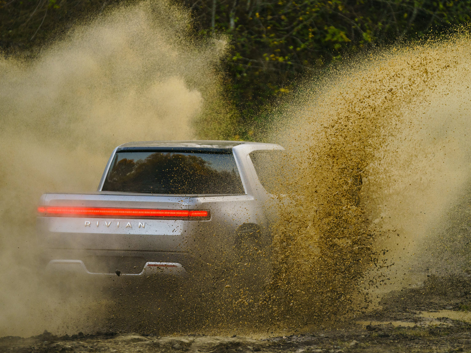 Rivian showed off its truck's capability in an early morning tweet.