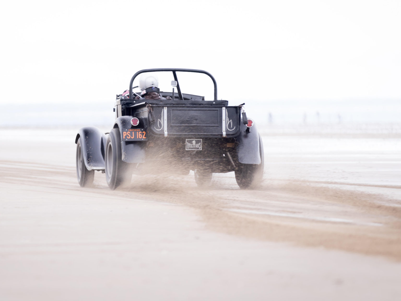 This 1929 Ford Model A is driven by Matt Ferrant on the beach ahead of the annual London Concours and Pendine Sands Hot Rod Races.