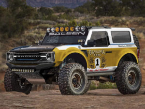 The Saleen Bronco wears a livery inspired by the Baja 1000.