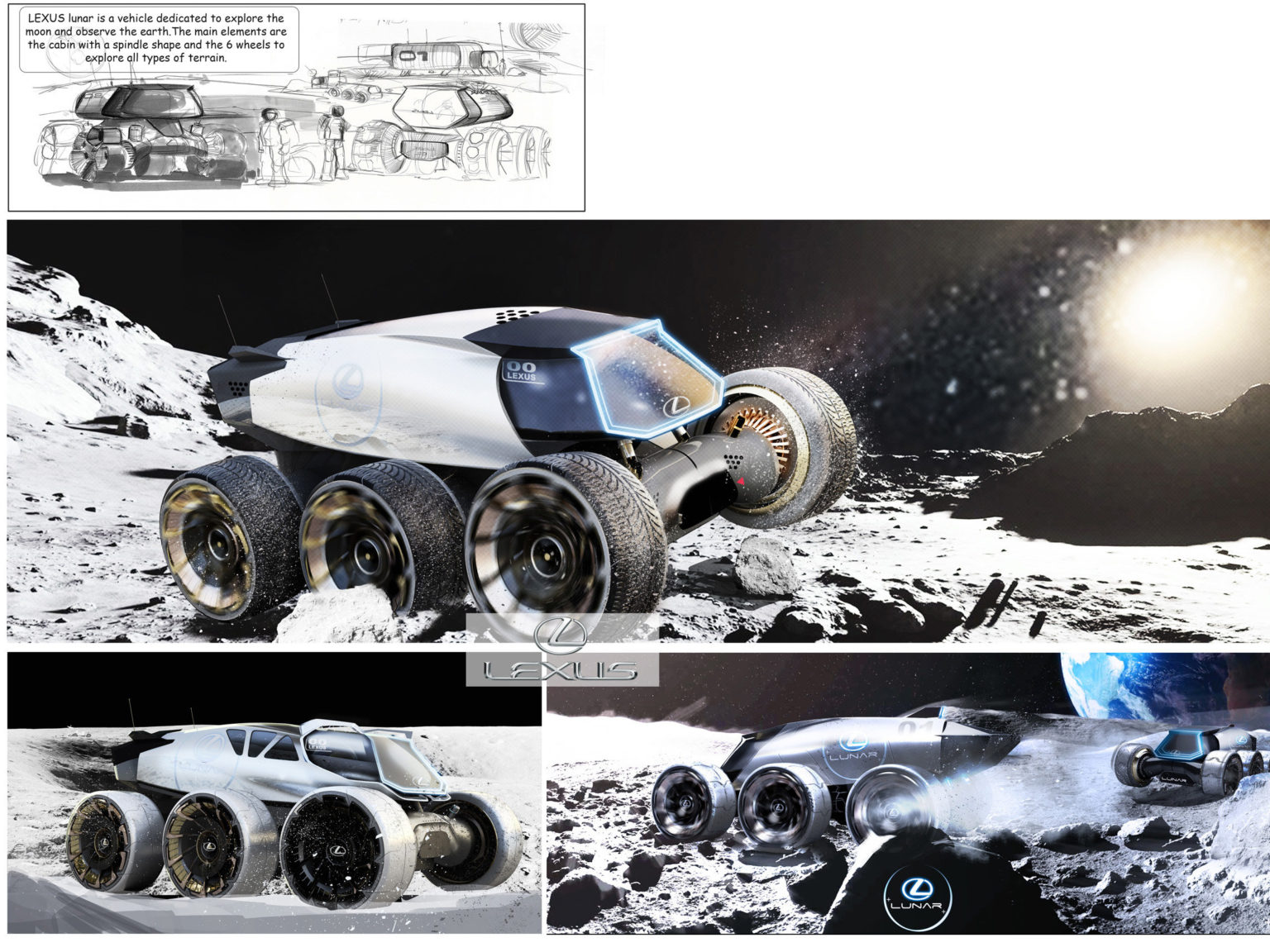 Lexus designers submitted their ideas for lunar mobility to Document Journal magazine.