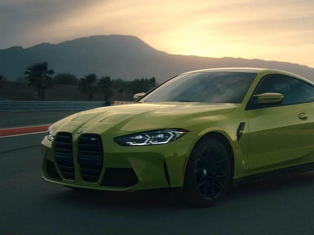 The BMW M4 is featured in the ad. It's new to the lineup for 2021.