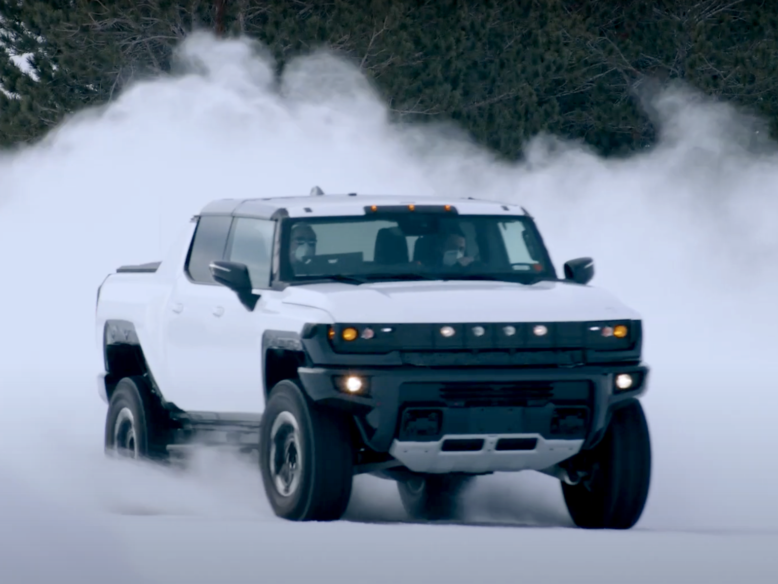 A prototype of the 2022 GMC Hummer EV undergoes winter weather testing in Michigan.