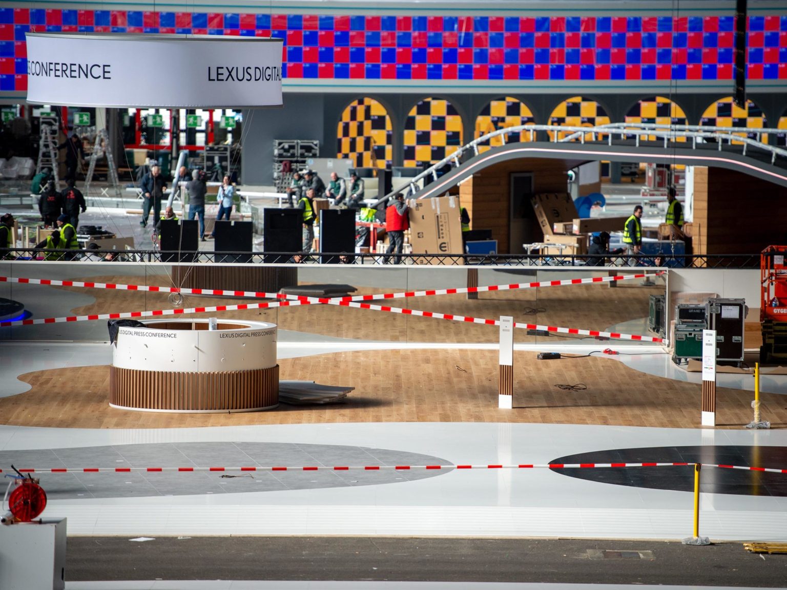 Exhibitors have to dismantle their displays after cancellation of the Geneva International Motor Show on February 28, 2020 in Geneva, Switzerland. Swiss authorities announced today that all upcoming events with more than 1,000 attendees will be cancelled in an attempt to prevent further spread of the coronavirus.