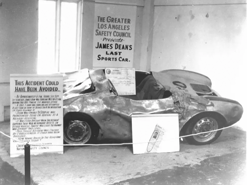 James Dean's popularity was amplified after his death, with his sports car serving as a warning against dangerous driving.